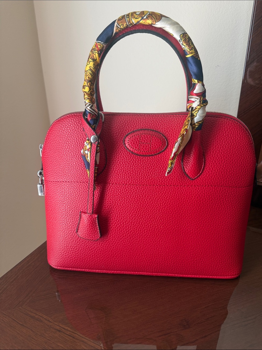 Classic Red Pebbled Leather Top-Handle Satchel